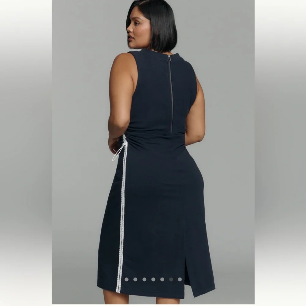 πΌ Anthropologie Daily Practice Navy Sleeveless Floral Embroidered XL Cinch Dress - Picture 7 of 17